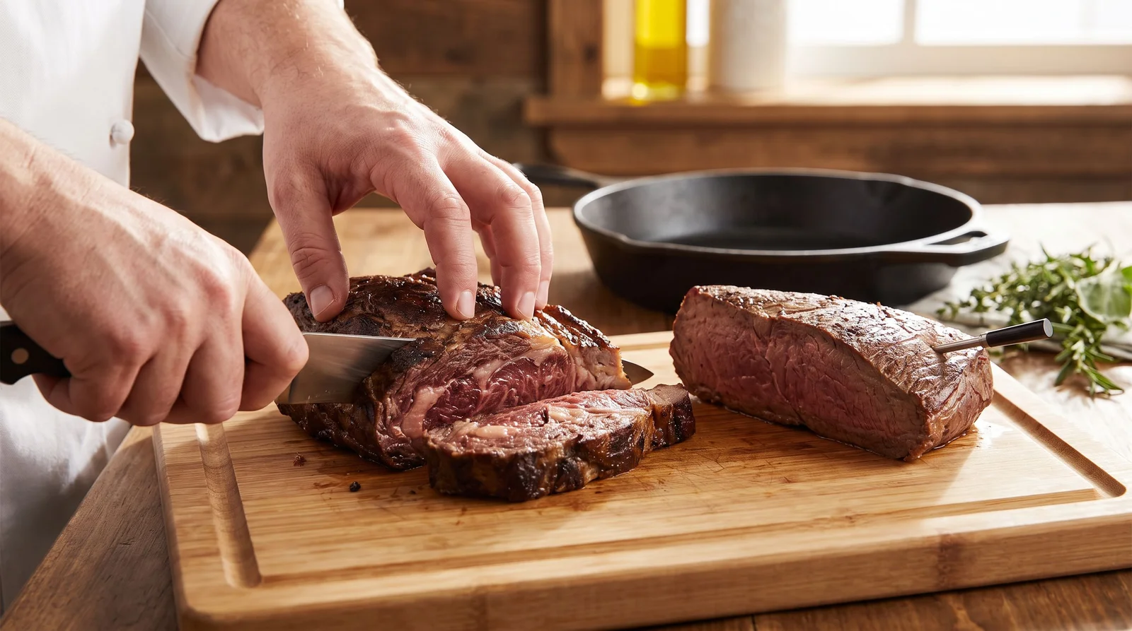 Sočan burger od premium govedine prerezan na pola, s vidljivim stupnjem pečenja medium rare